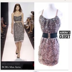 BCBG Runway S Purple Silk Mini Dress Floral Spaghetti Geo Lined 2008